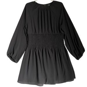 Madewell Mini Dress L Black Bubble-Sleeve Smocked Waist Babydoll Glam Coquette